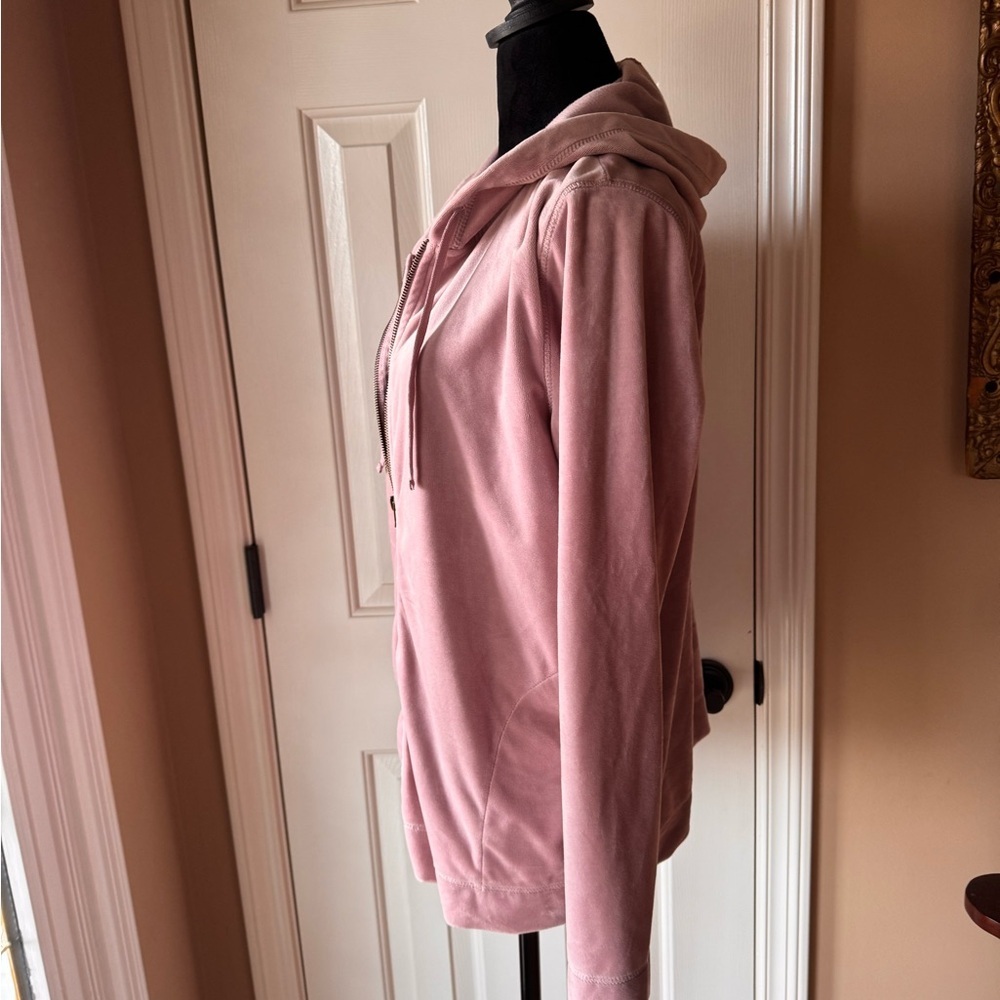 HUE Women's Mauve Velour Hooded Front Zip Up Jacket size medium - Picture 6 of 7
